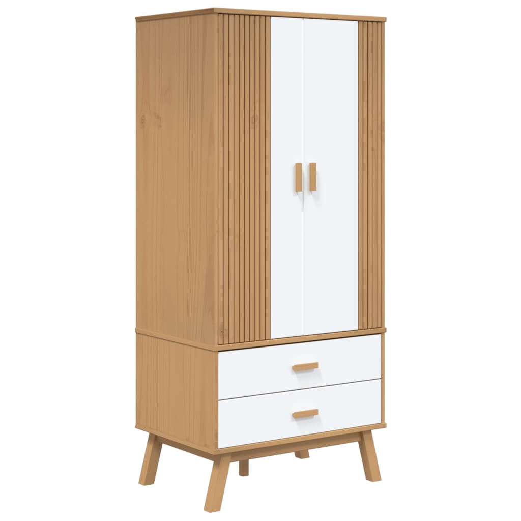 Garderobe OLDEN hvit og brun 76,5x53x172 cm heltre furu vidaXL