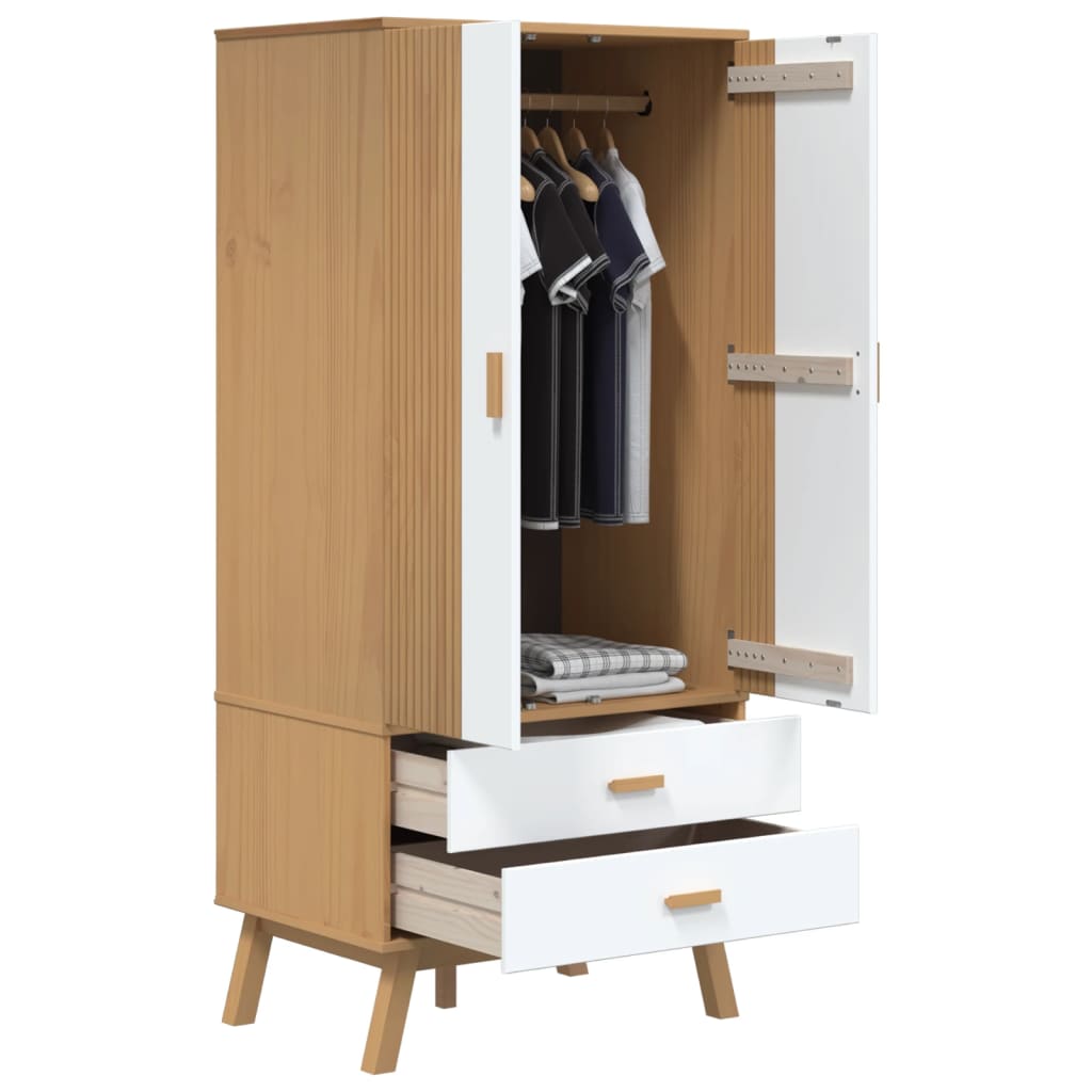 Garderobe OLDEN hvit og brun 76,5x53x172 cm heltre furu vidaXL