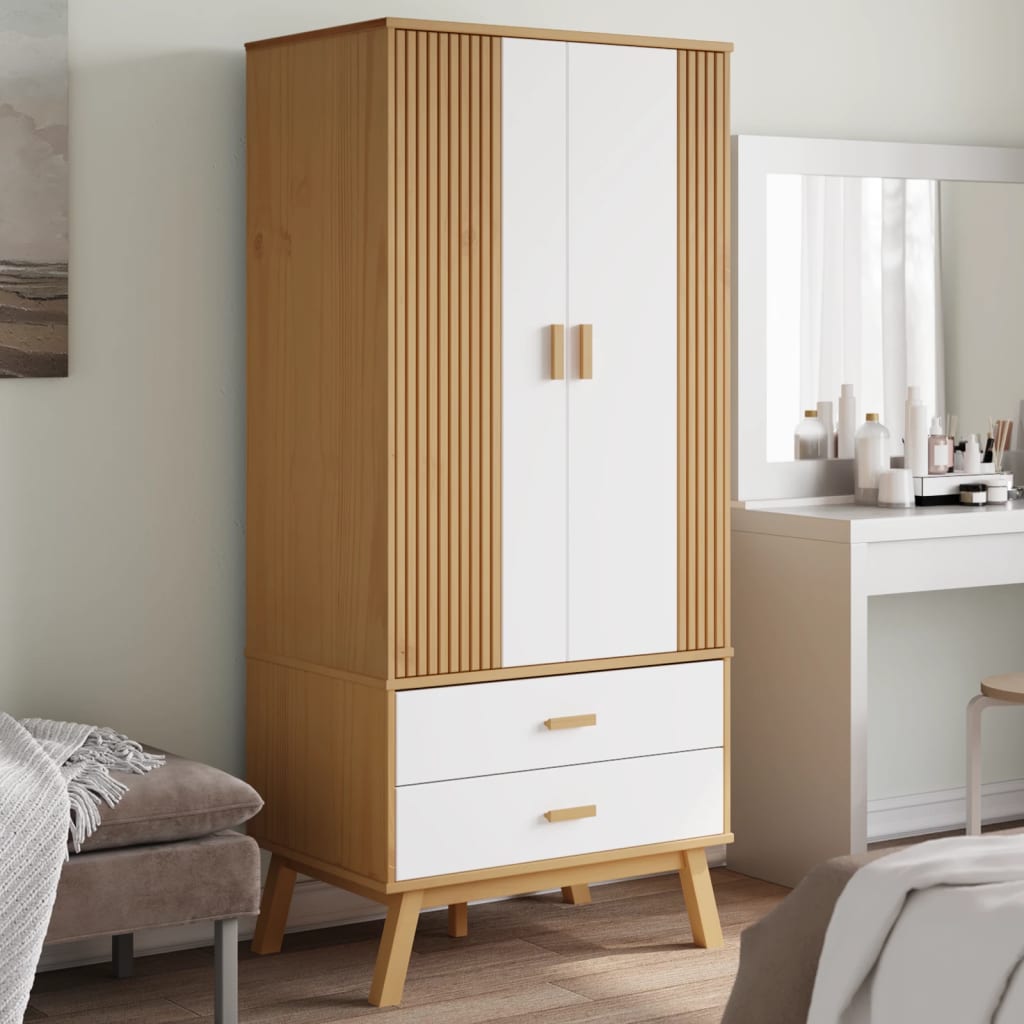 Garderobe OLDEN hvit og brun 76,5x53x172 cm heltre furu vidaXL