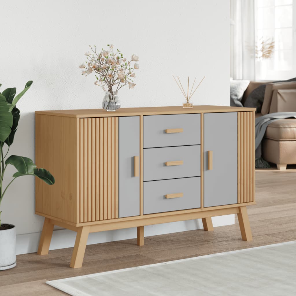 Skjenk OLDEN grå og brun 114x43x73,5 cm heltre furu