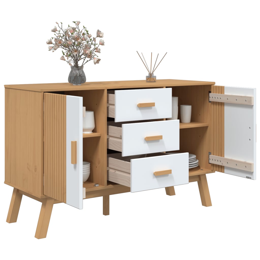 Skjenk OLDEN hvit og brun 114x43x73,5 cm heltre furu