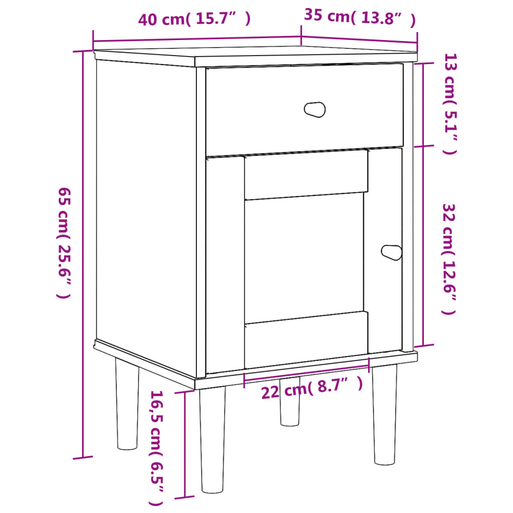Nattbord SENJA rotting utseende brun 40x35x65 cm heltre furu