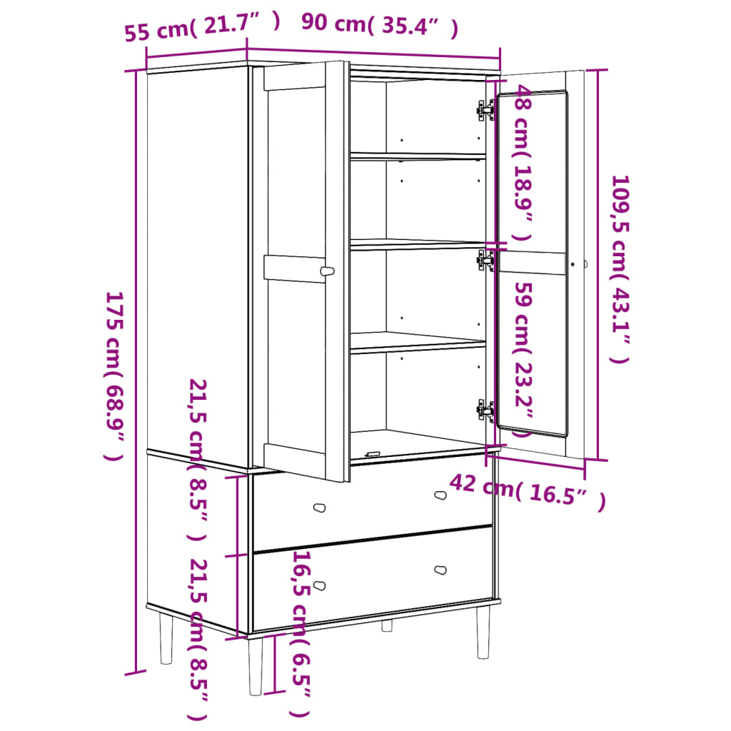 Garderobe SENJA rotting utseende brun 90x55x175 cm heltre furu
