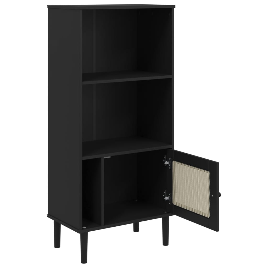 Bokhylle SENJA svart 60x35x130 cm heltre furu