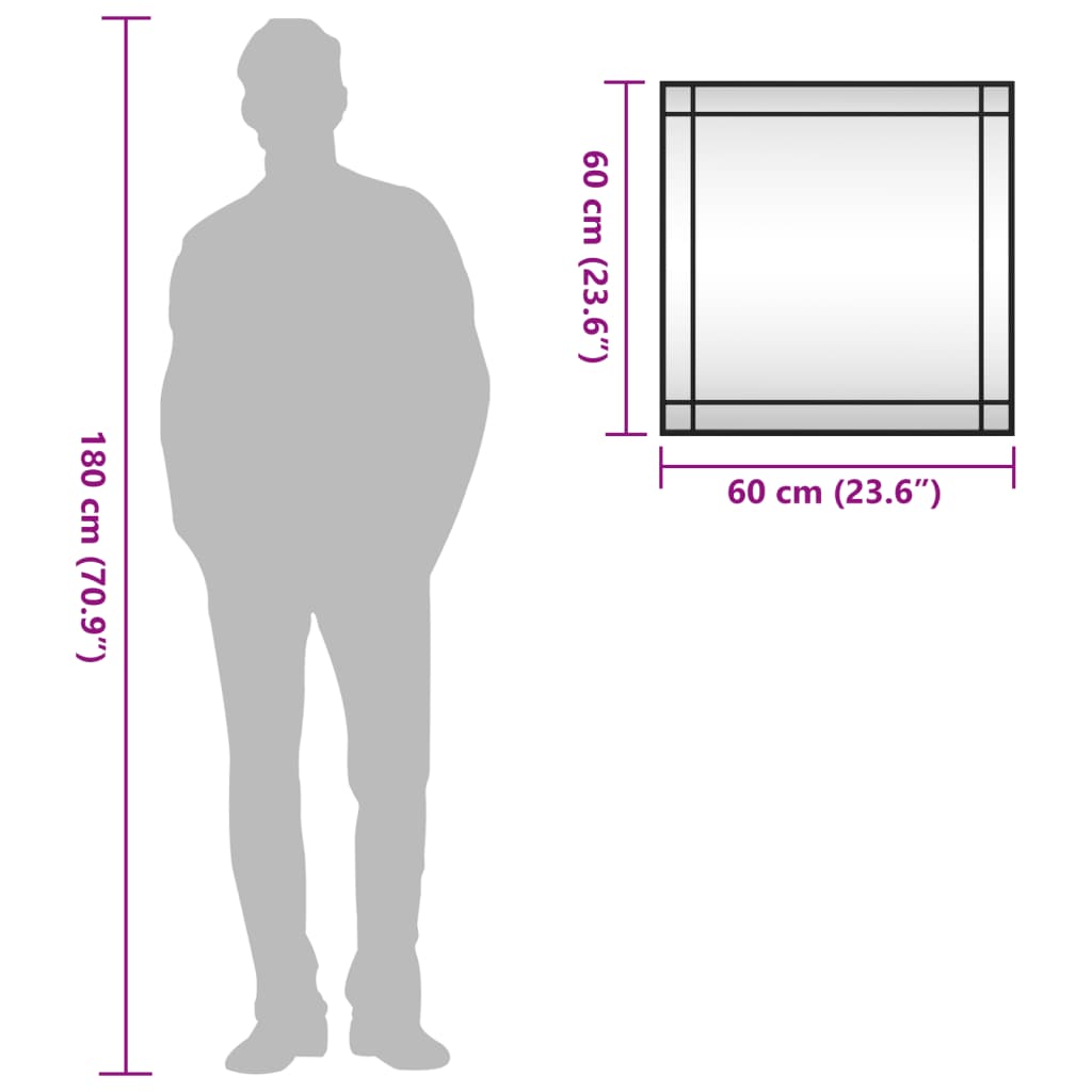 Veggspeil svart 60x60 cm rektangel jern