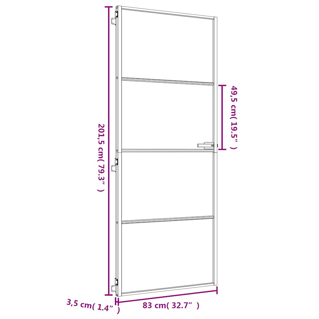 Innerdør slank gull 83x201,5 cm herdet glass og aluminium