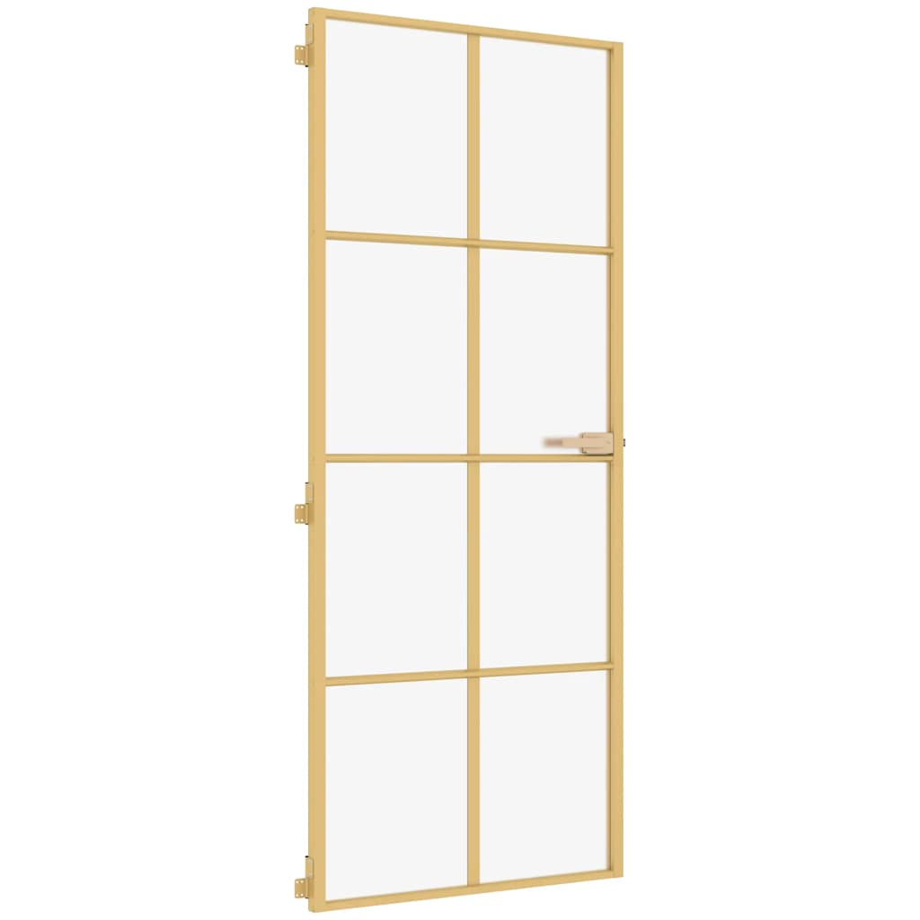 Innerdør slank gull 93x201,5 cm herdet glass og aluminium