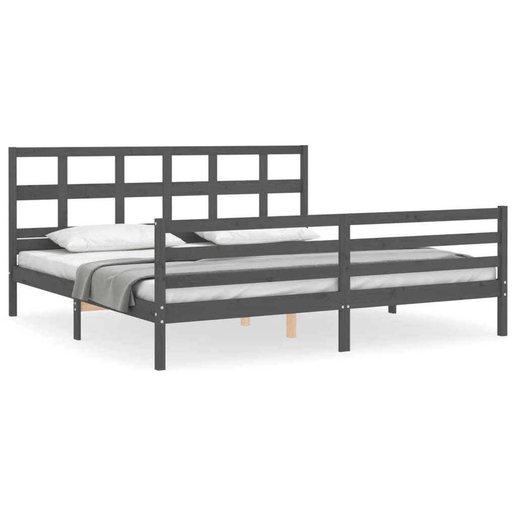 Sengeramme med hodegavl grå 200x200 cm heltre