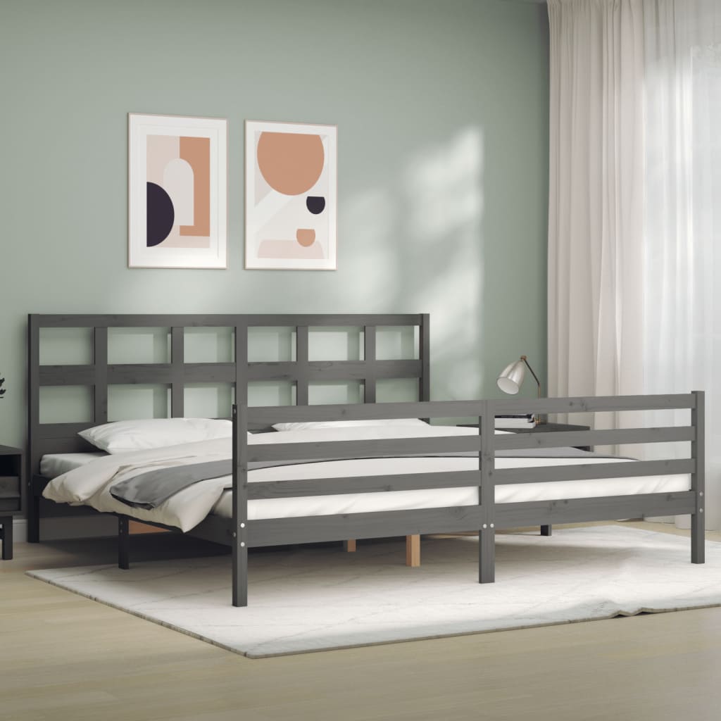 Sengeramme med hodegavl grå 200x200 cm heltre