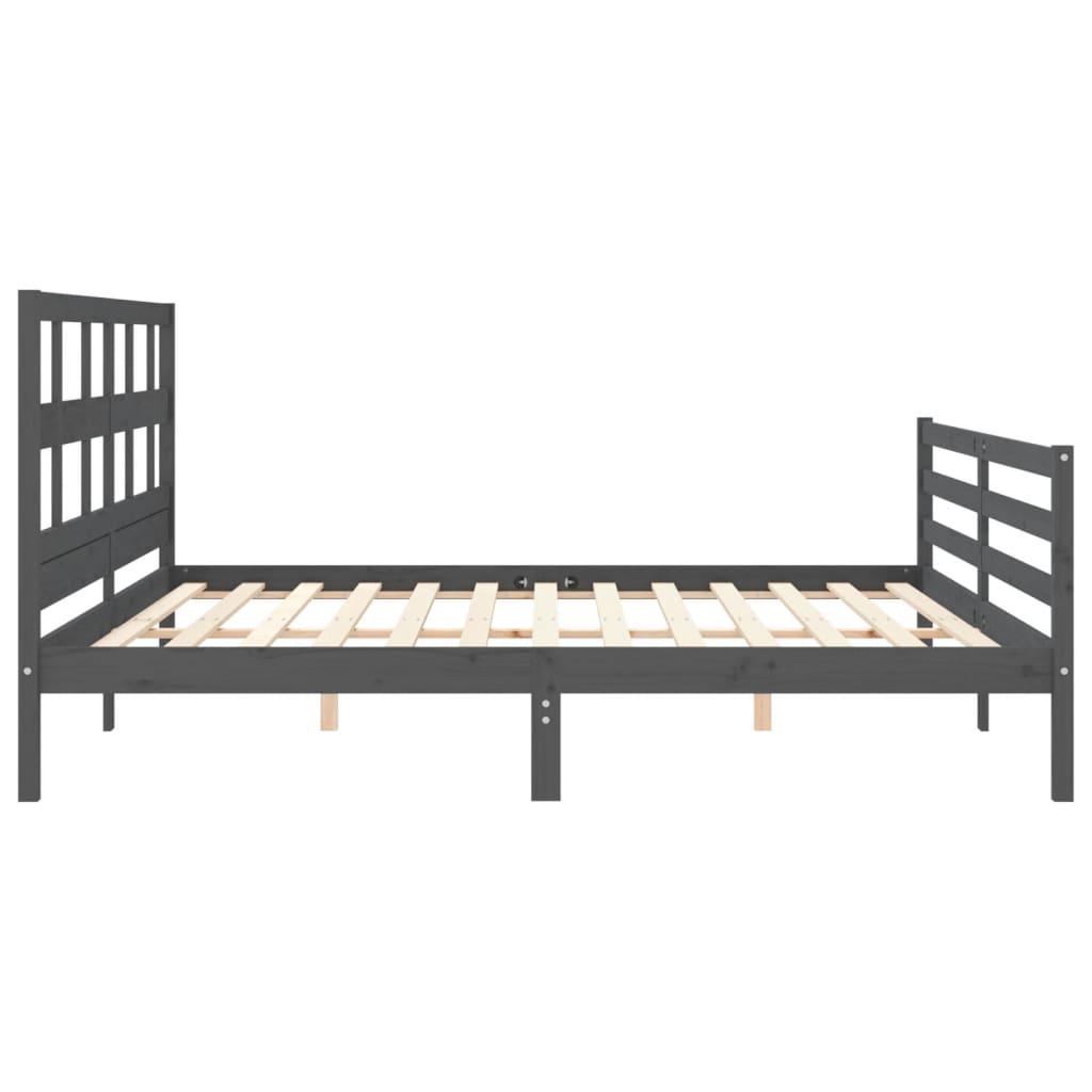 Sengeramme med hodegavl grå 200x200 cm heltre