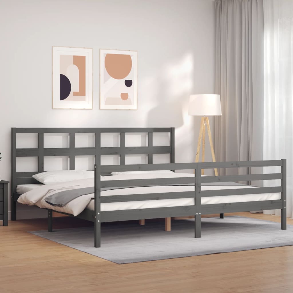 Sengeramme med hodegavl grå 200x200 cm heltre