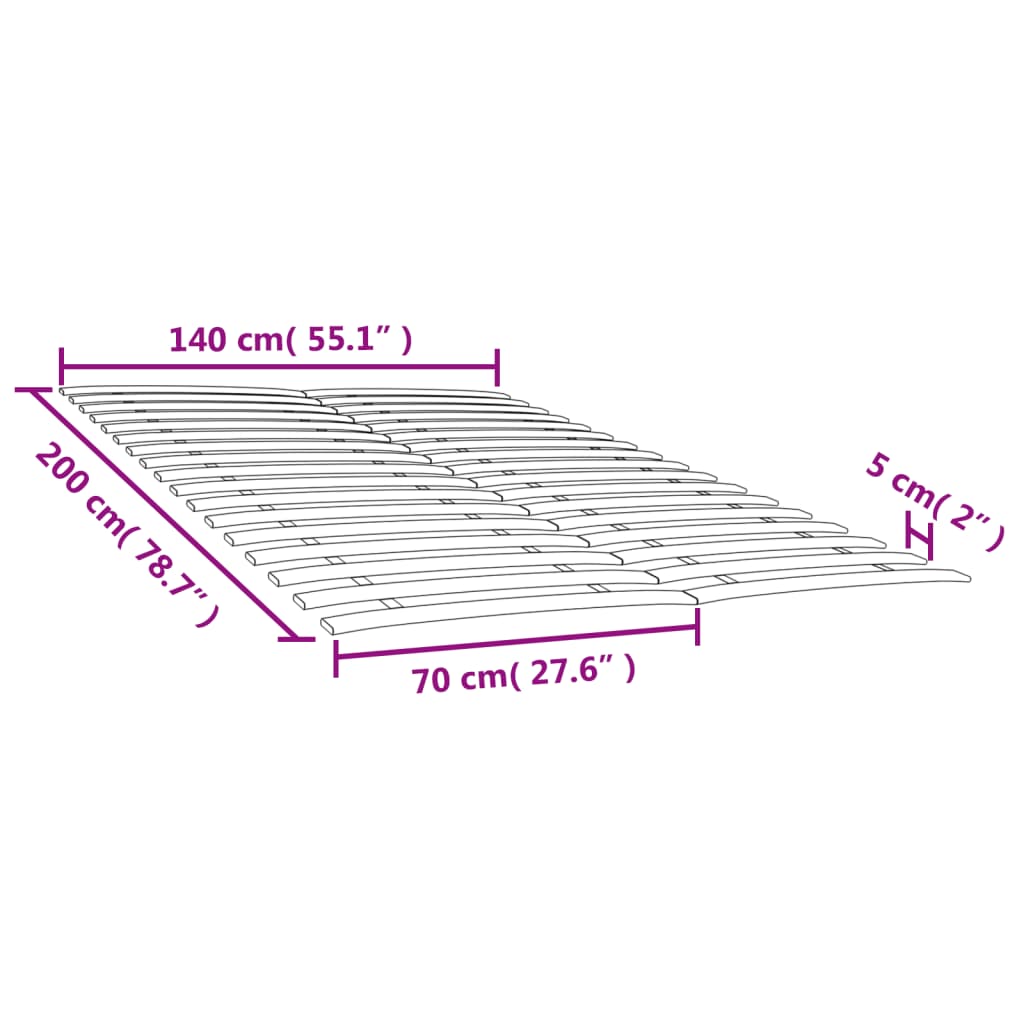 Sengebunnsutskiftning med 34 lameller 2 stk 70x200 cm