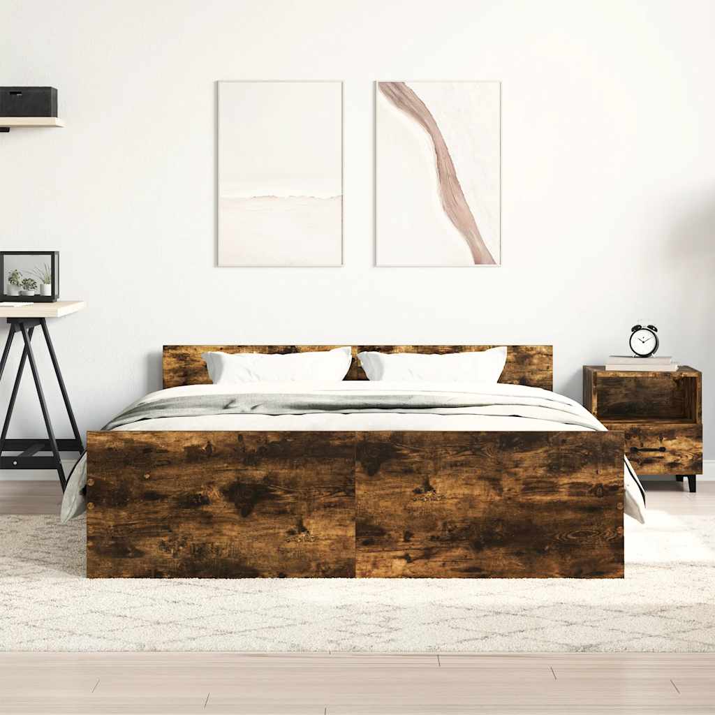 Sengeramme med hode- og fotgavl røkt eik 150x200 cm
