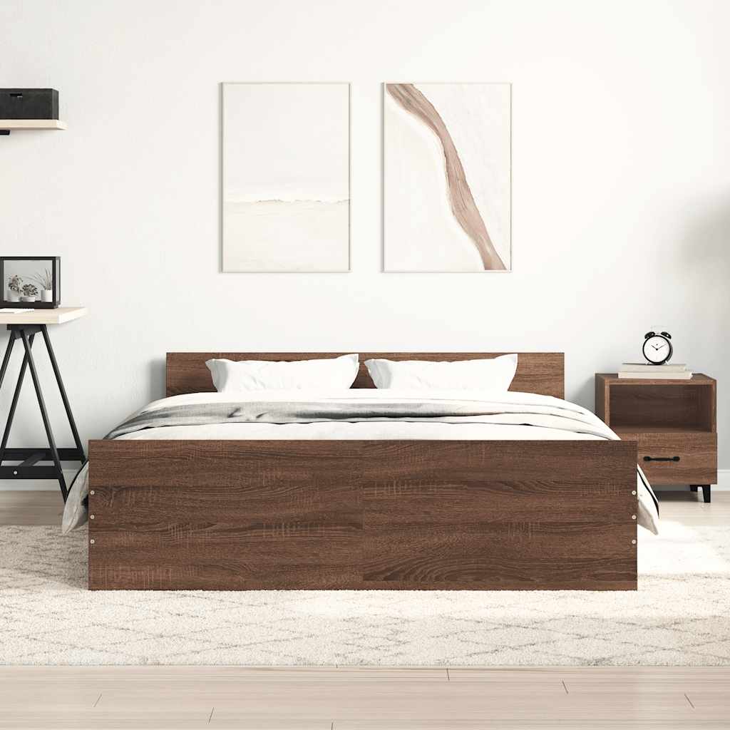 Sengeramme med hode- og fotgavl brun eik 150x200 cm
