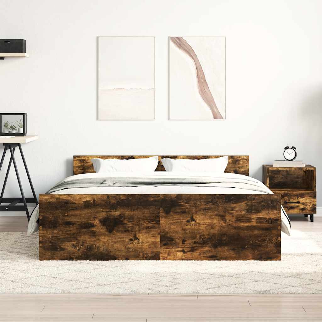 Sengeramme med hode- og fotgavl røkt eik 140x190 cm
