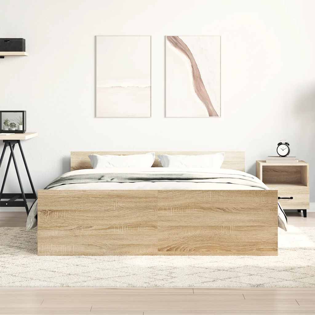 Sengeramme med hode- og fotgavl sonoma eik 135x190 cm