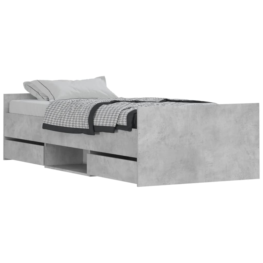 Sengeramme med hode- og fotgavl betonggrå 90x200 cm