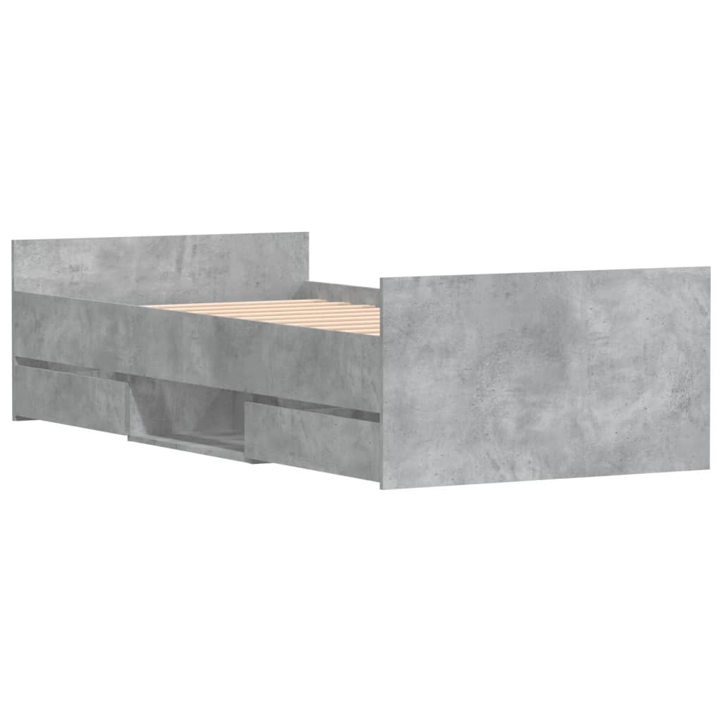 Sengeramme med hode- og fotgavl betonggrå 90x200 cm