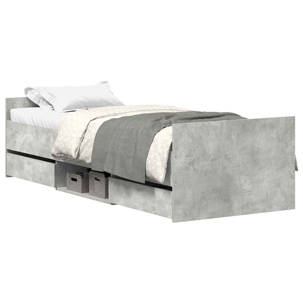 Sengeramme med hode- og fotgavl betonggrå 90x190 cm