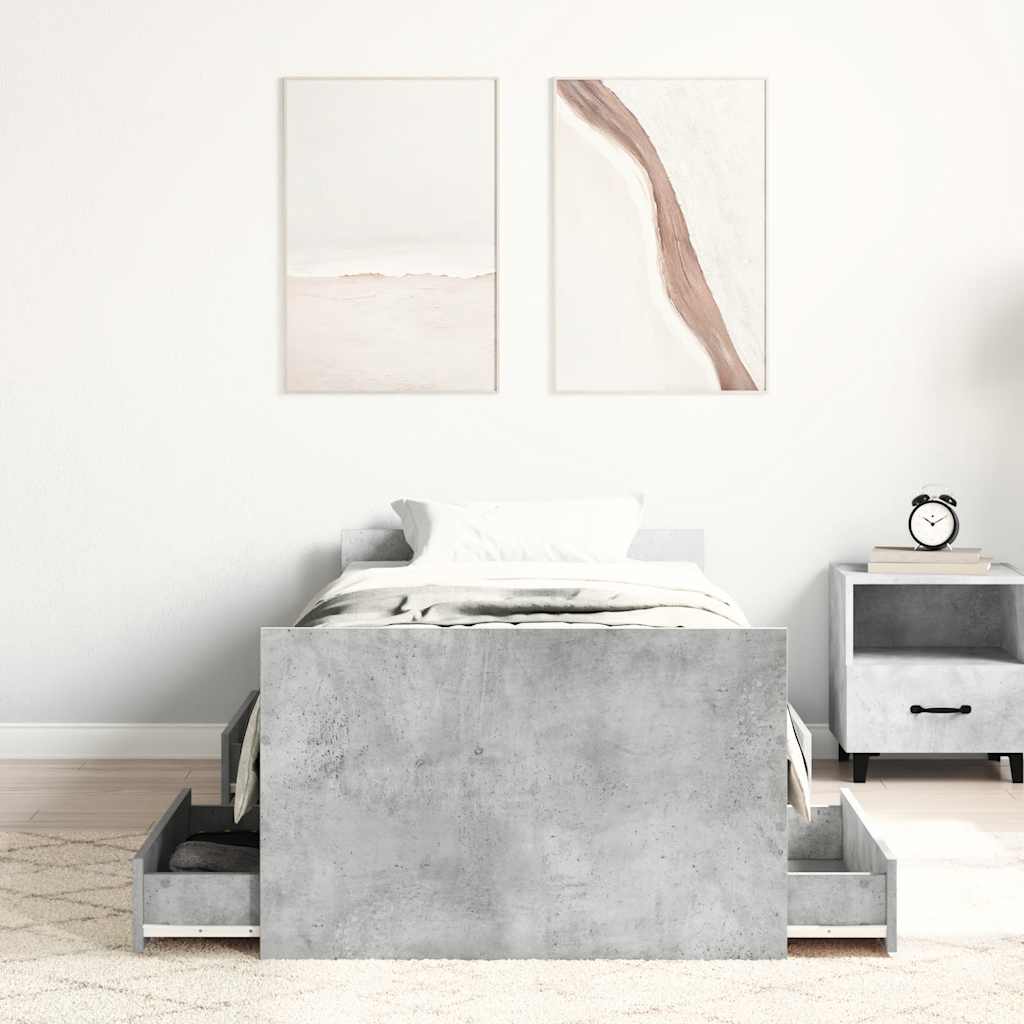 Sengeramme med hode- og fotgavl betonggrå 90x190 cm