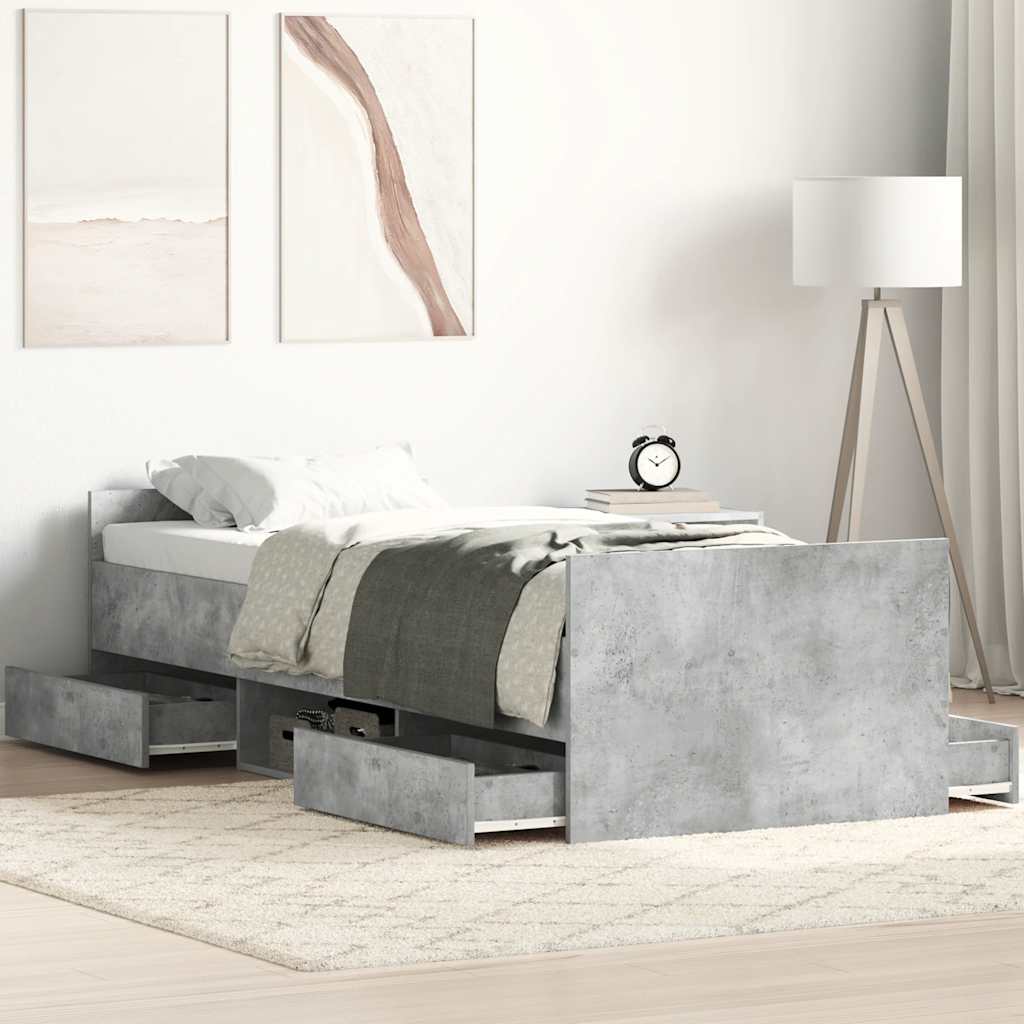 Sengeramme med hode- og fotgavl betonggrå 90x190 cm