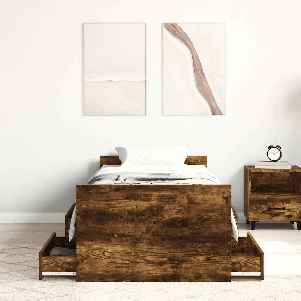 Sengeramme med hode- og fotgavl røkt eik 90x190 cm