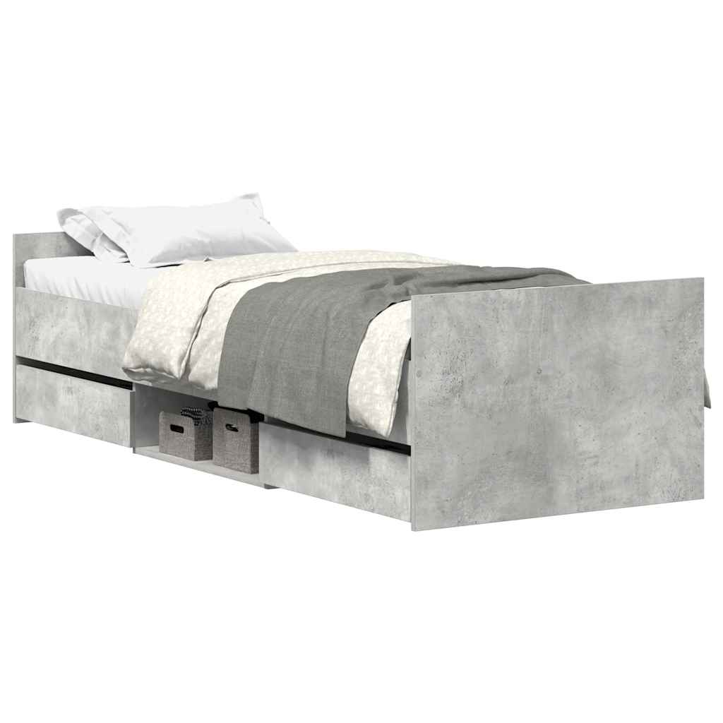 Sengeramme med hode- og fotgavl betonggrå 75x190 cm