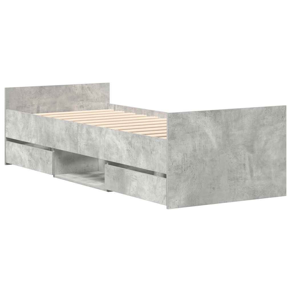 Sengeramme med hode- og fotgavl betonggrå 75x190 cm