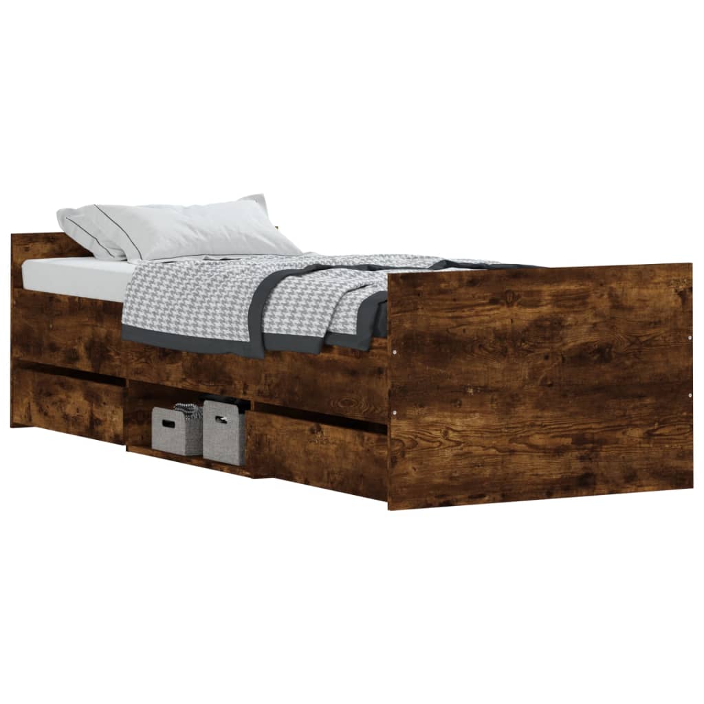 Sengeramme med hode- og fotgavl røkt eik 75x190 cm