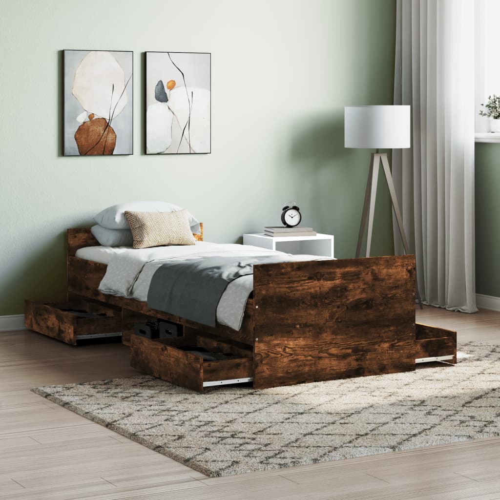 Sengeramme med hode- og fotgavl røkt eik 75x190 cm