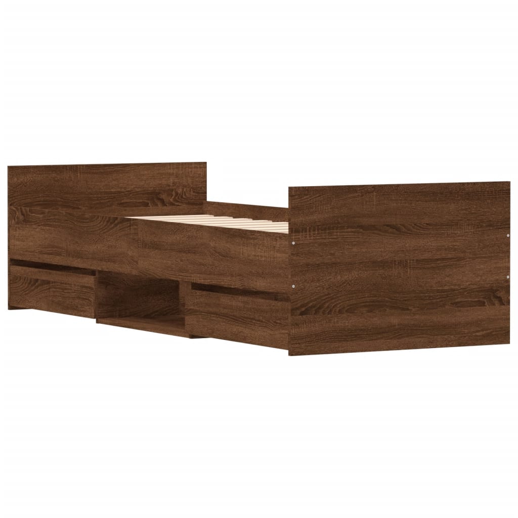 Sengeramme med hode- og fotgavl brun eik 75x190 cm