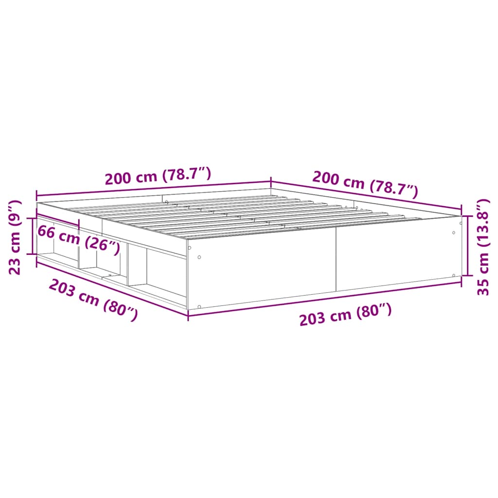 Sengeramme betonggrå 200x200 cm