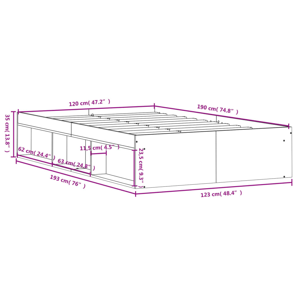 Sengeramme brun eik 120x190 cm