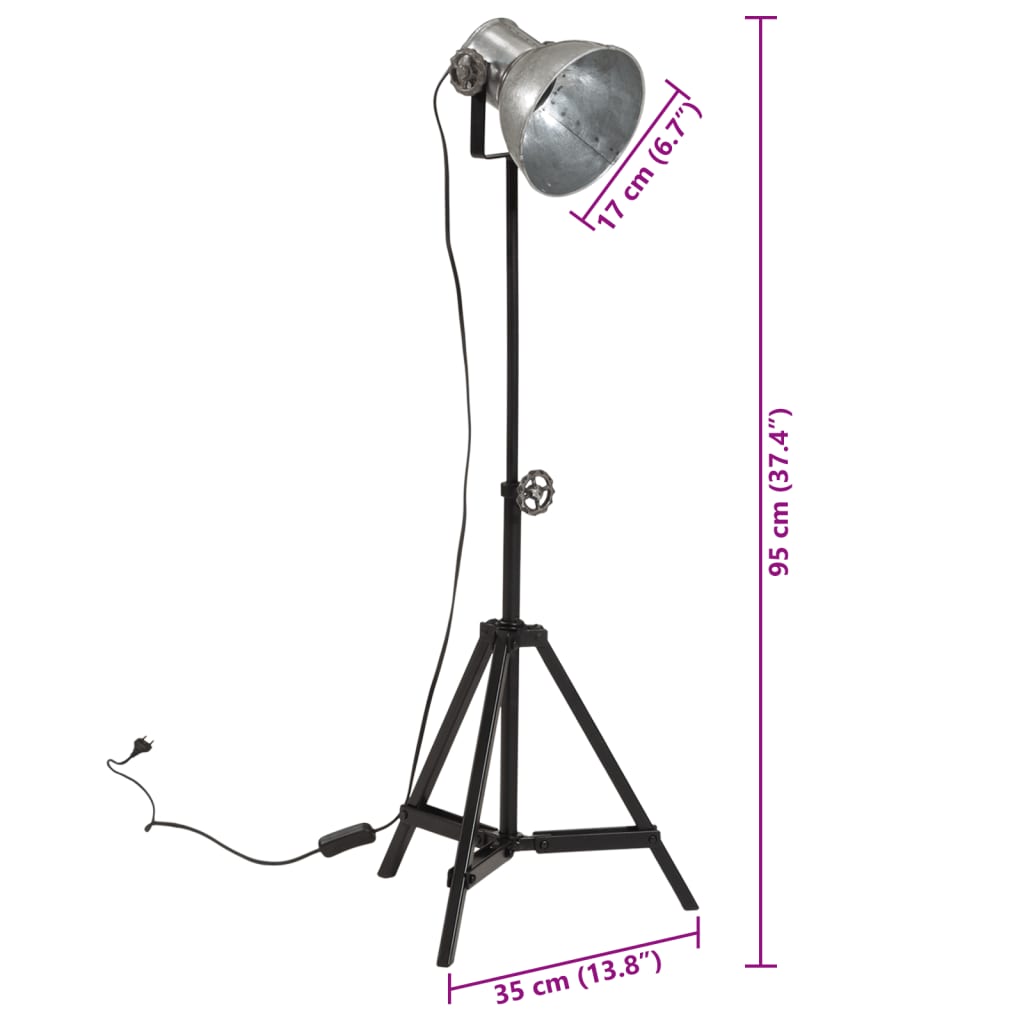 Gulvlampe 25 W vintage sølv 35x35x65/95 cm E27