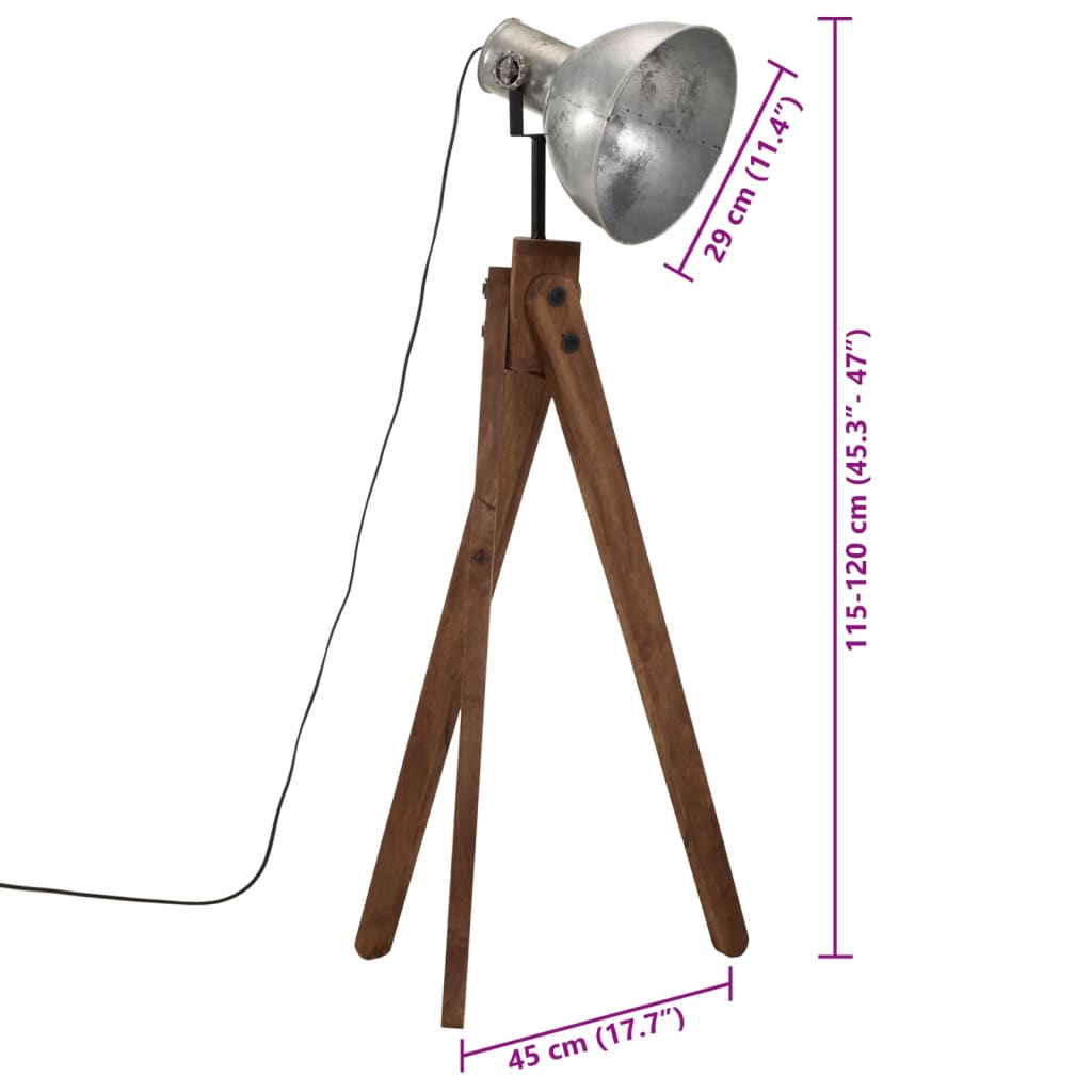 Gulvlampe 25 W vintage sølv 45x45x120 cm E27