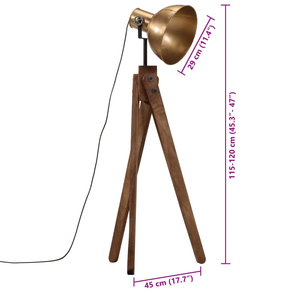 Gulvlampe 25 W vintage messing 45x45x120 cm E27