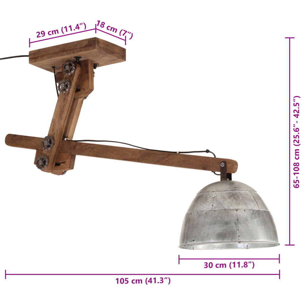 Taklampe 25 W vintage sølv 105x30x65-108 cm E27