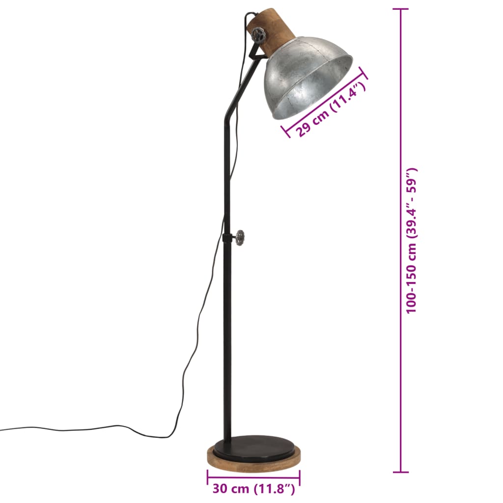 Gulvlampe 25 W vintage sølv 30x30x100-150 cm E27