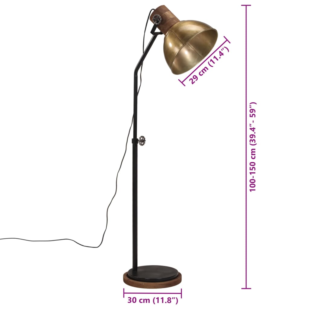 Gulvlampe 25 W vintage messing 30x30x100-150 cm E27