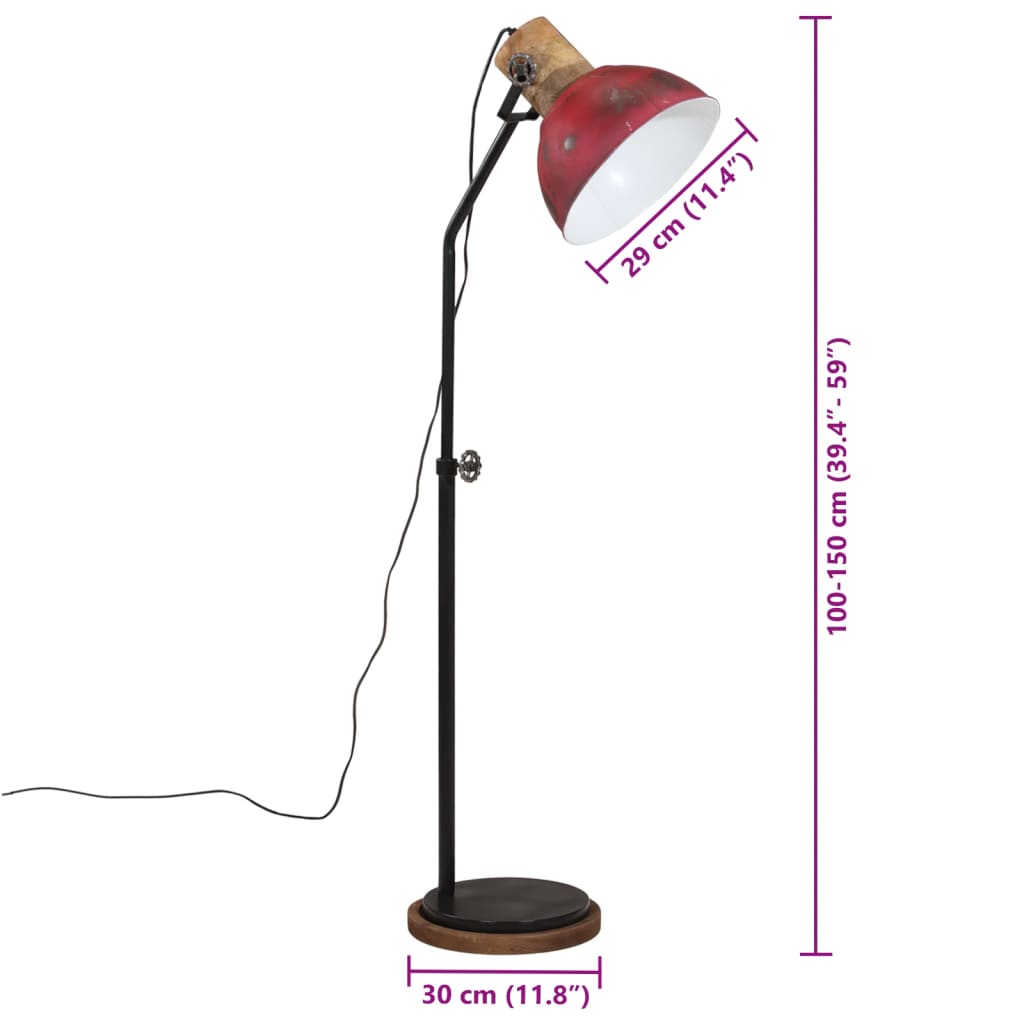 Gulvlampe 25 W mørkerød 30x30x100-150 cm E27
