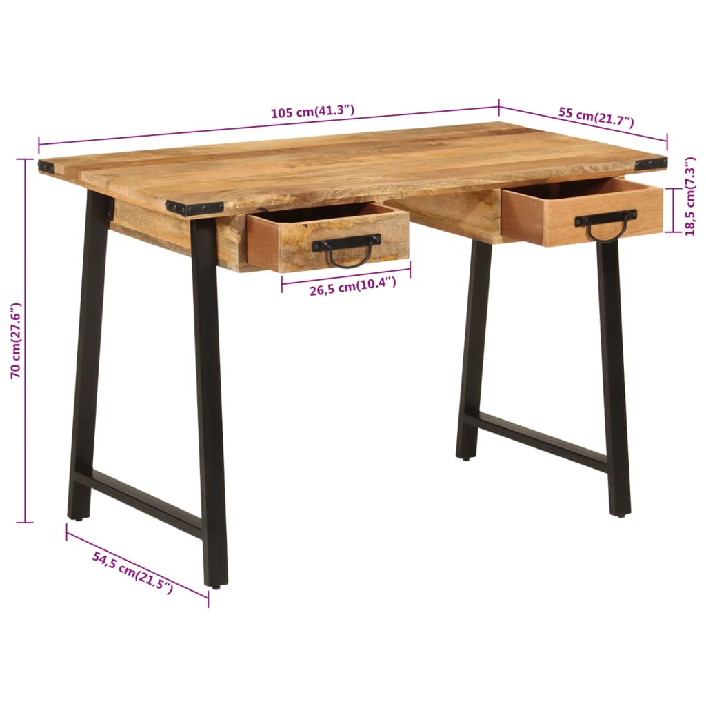 Skrivebord med skuffer 105x55x70 cm heltre mango og jern
