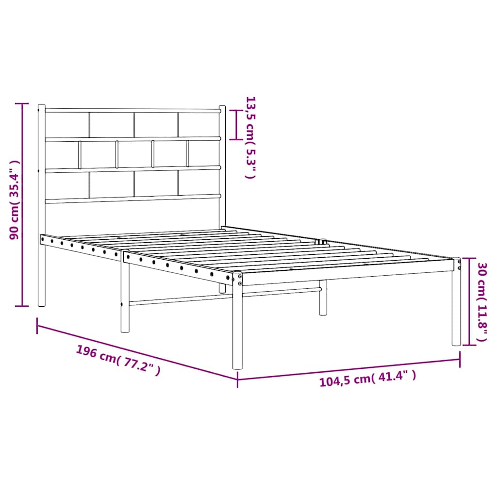 Sengeramme i metall med hodegavl svart 100x190 cm
