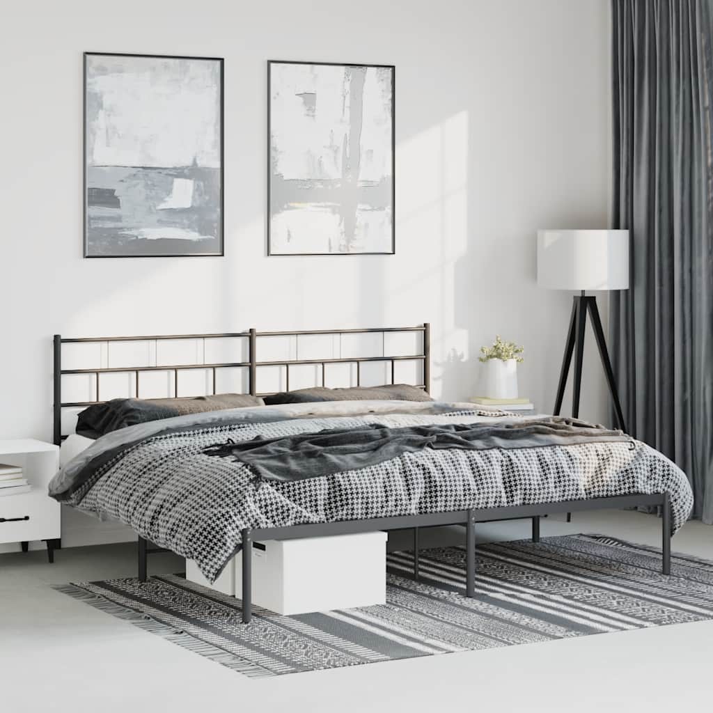 Sengeramme i metall med sengegavl svart 183x213 cm