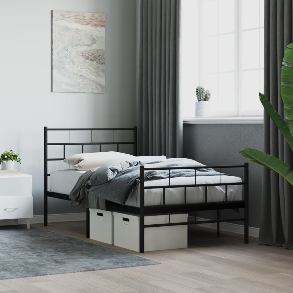 Sengeramme i metall med hode- og fotgavl svart 90x200 cm