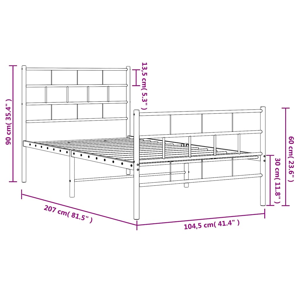 Sengeramme i metall med hode- og fotgavl svart 100x200 cm