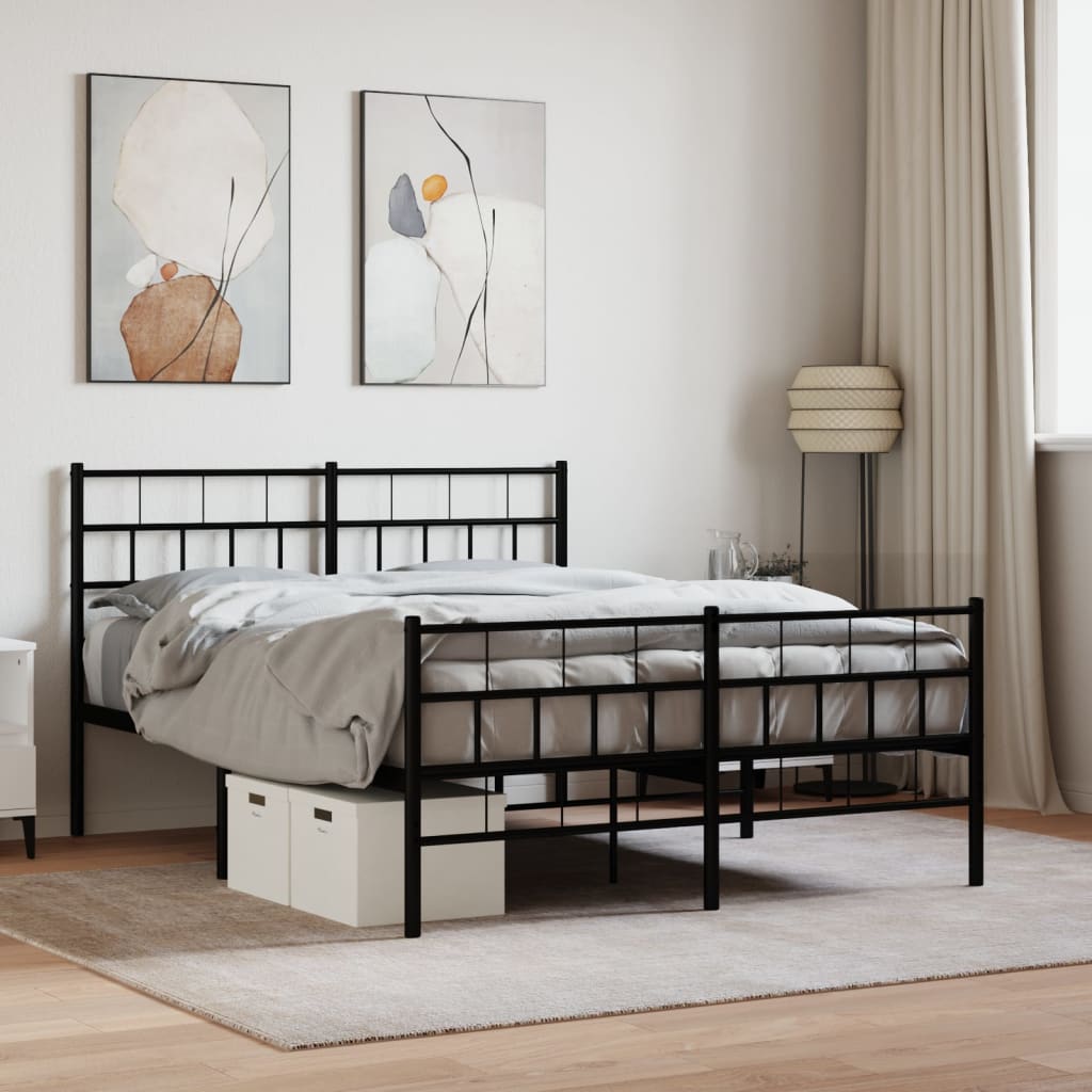 Sengeramme i metall med hode- og fotgavl svart 140x190 cm vidaXL