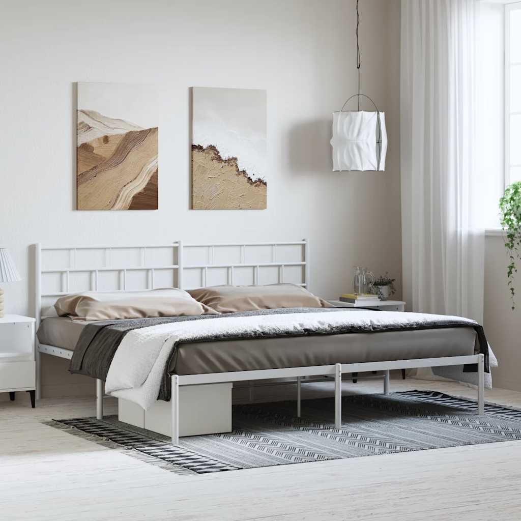 Sengeramme i metall med hodegavl hvit 193x203 cm