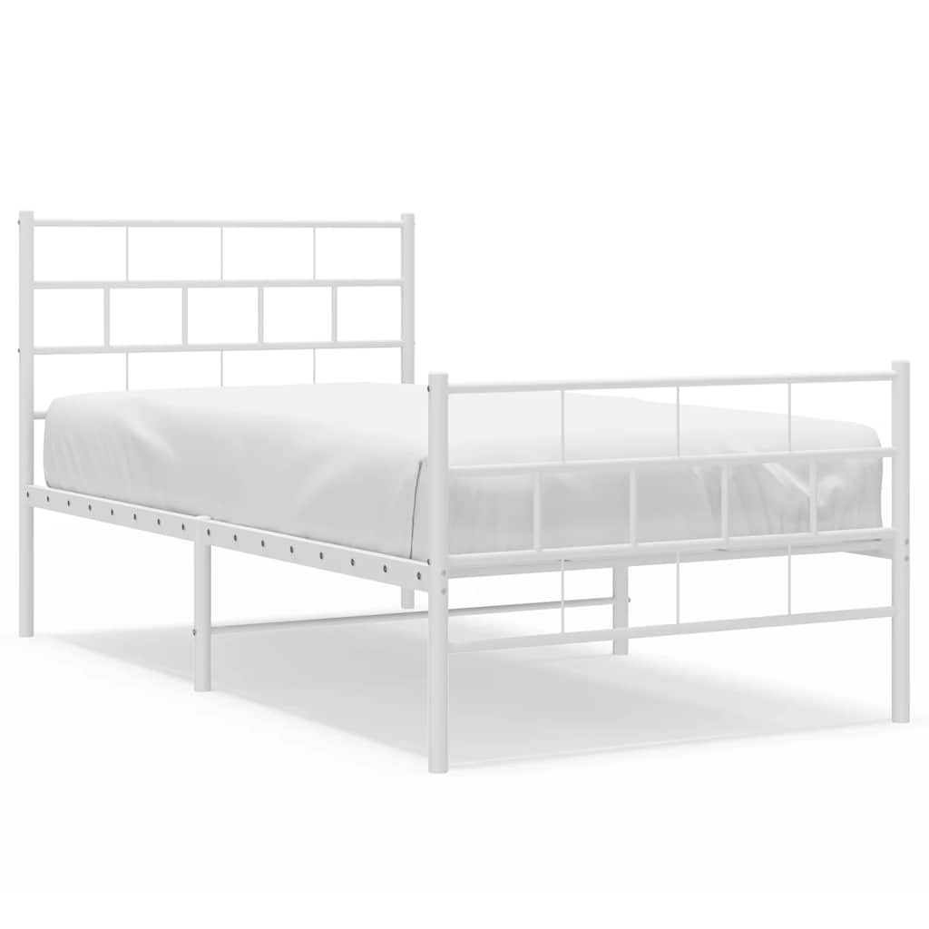 Sengeramme i metall med hode- og fotgavl hvit 100x200 cm