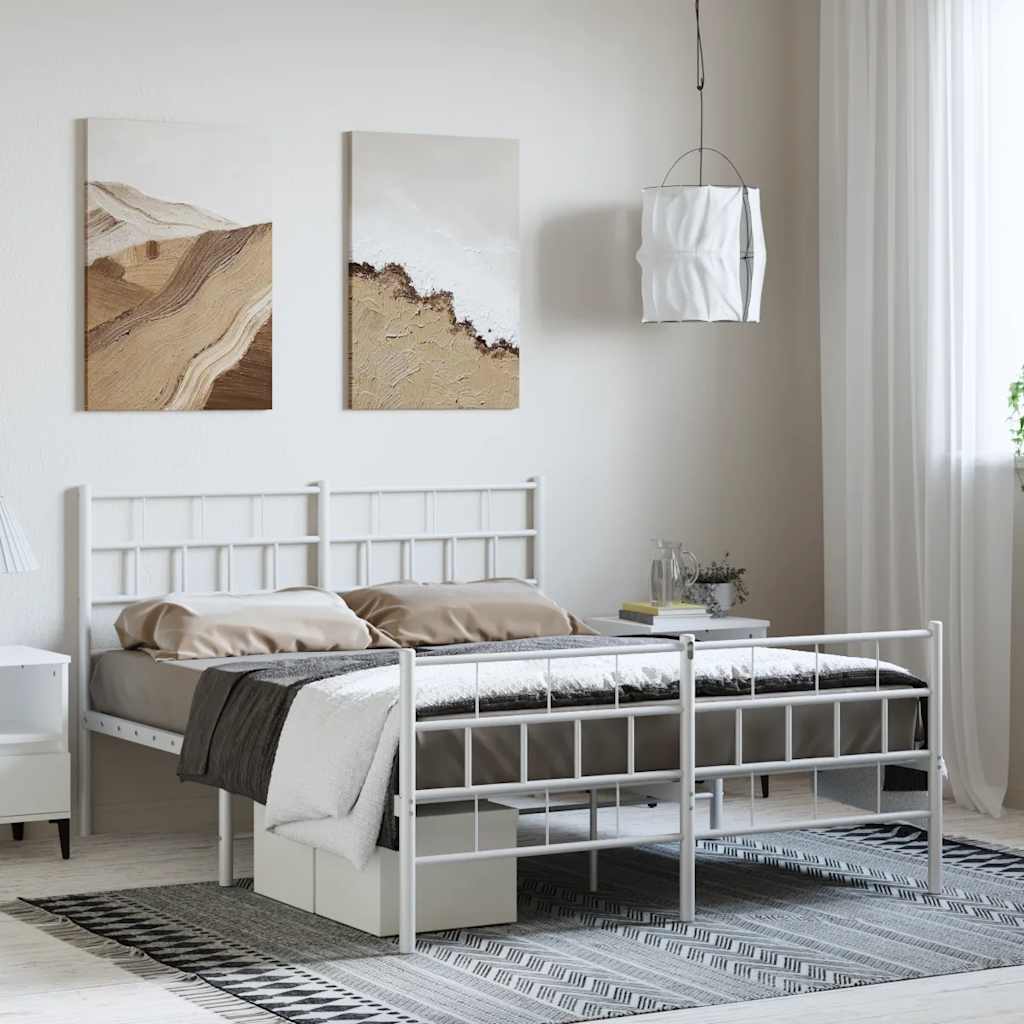 Sengeramme i metall med hode- og fotgavl hvit 135x190 cm