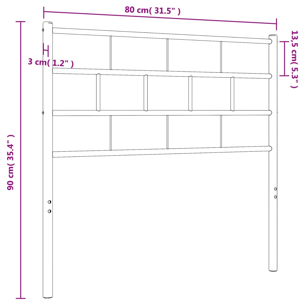 Utskiftbar sengegavl i metall hvit 75 cm